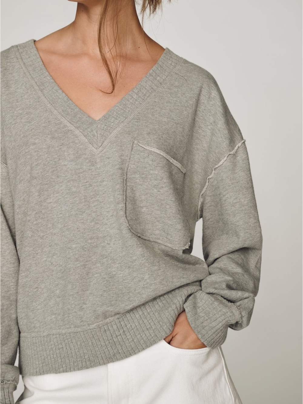 NWT Pilcro Light Gray V-Neck Pocket Sweater
